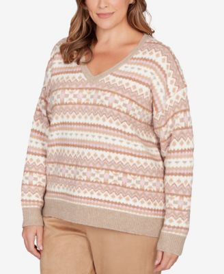 Plus Size Long Sleeve V-Neck Fairisle Sweater