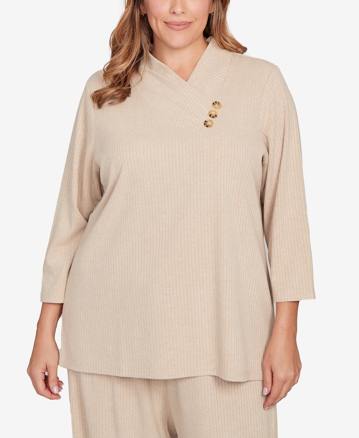 Hearts Of Palm Plus Solid Long Sleeve Textured Pullover Sweater