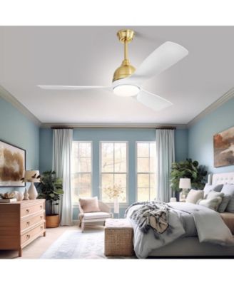 54-inch Modern Minimalist Golden 3-Blade Ceiling Fan with LED Light Remote Control Supports 6 Speeds and Timer Function