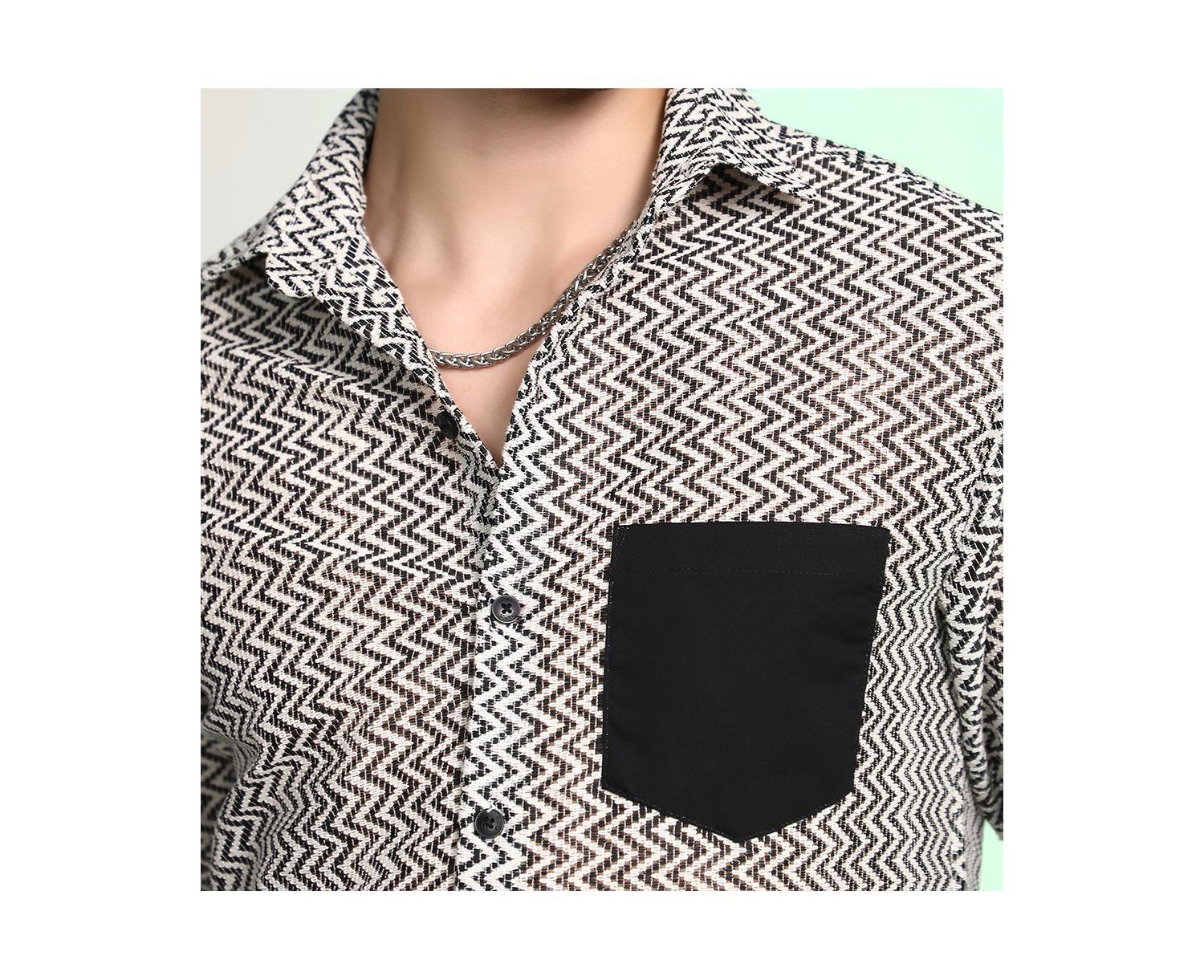 Men's Onyx Black & Cream White Zig-Zag Block Shirt