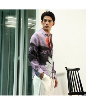 Men's Purple Floral Printed Rayon Shirt With Spread Collar