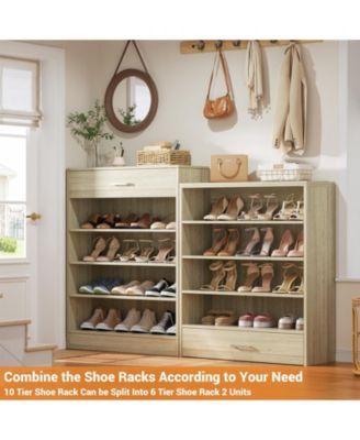8-Tier Shoe Rack with 2 Drawers, 80'' High Wooden Shoe Cabinet with Adjustable Shelves