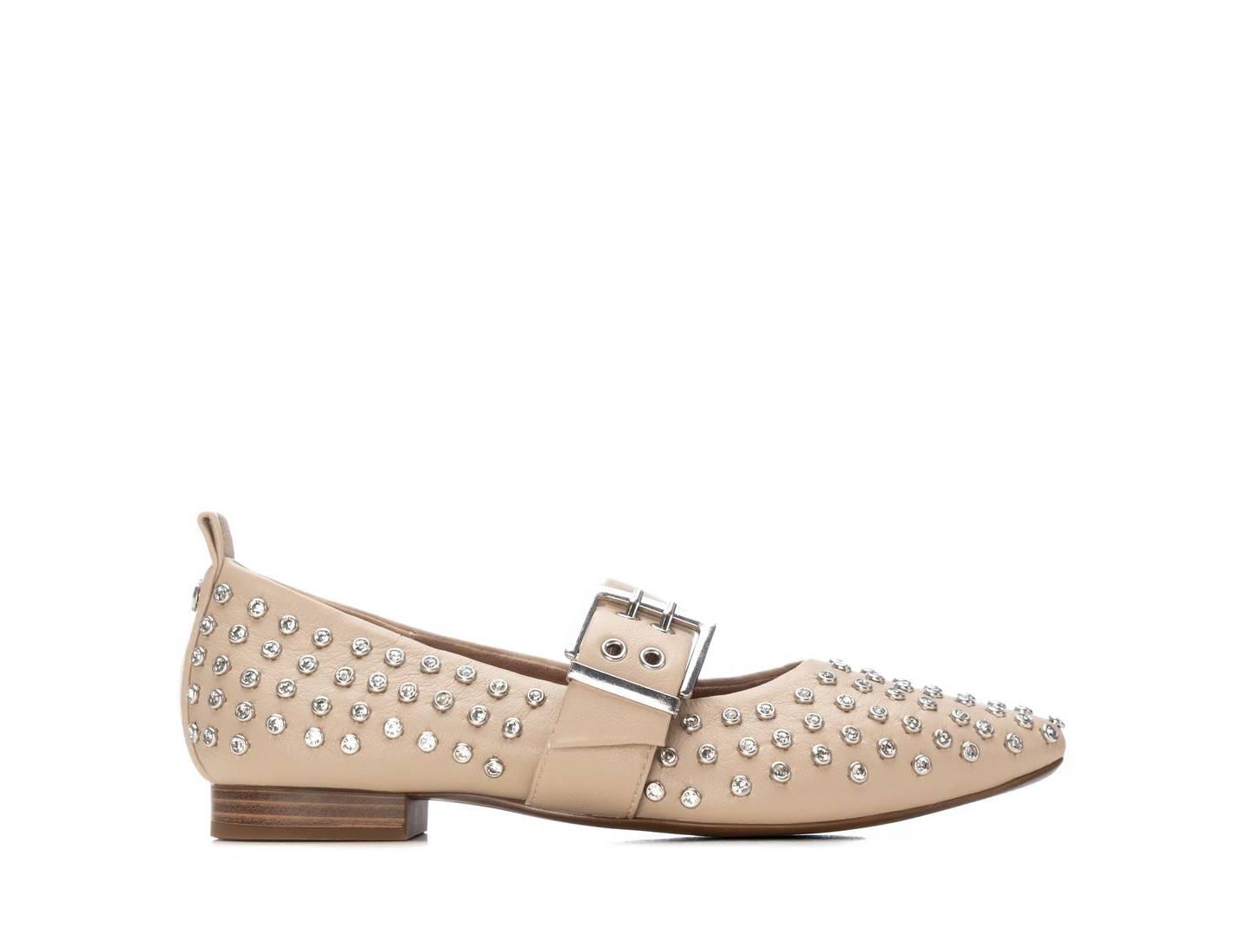 Женские балетки XTI Mary Jane Studded Ballet Flats, цвет: Бежевый — фото 1
