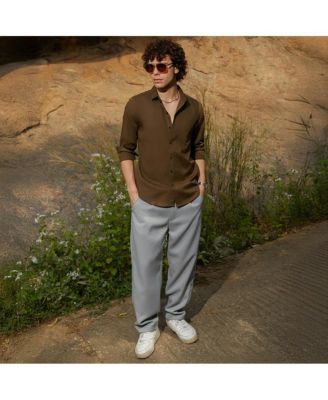 Men's Olive Green Solid Button-Up Shirt