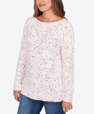 Petite Speckled Chenille Eyelash Boat Neck Sweater