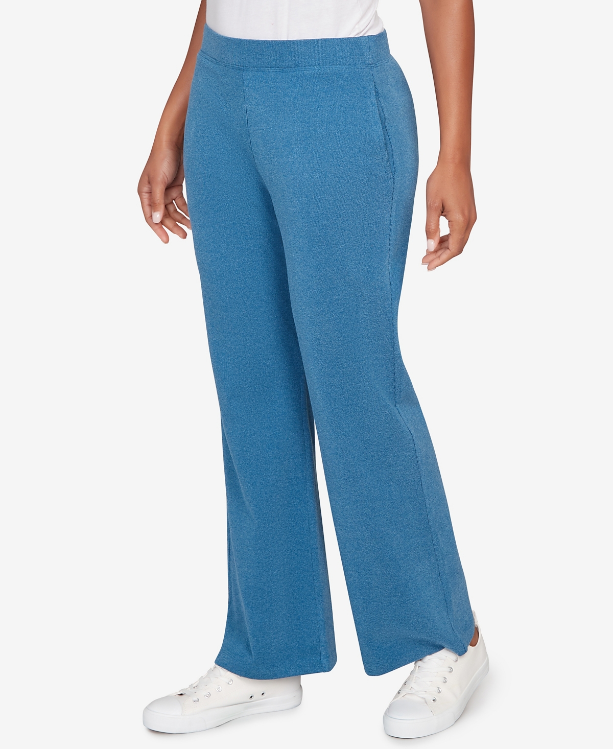 Ruby Rd. Petite Mid Rise Luxe Rib Knit Leisure Pants In Blue
