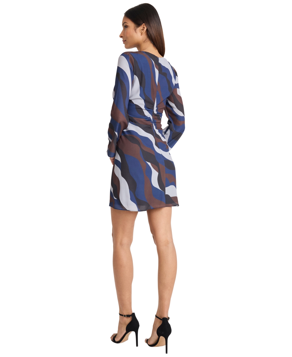 Donna Morgan For Maggy Long Sleeve Wavy Stripe A-line Minidress In Blue