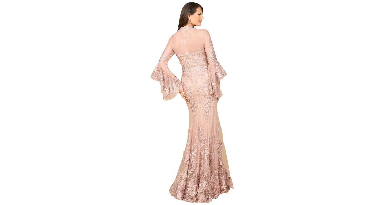 Women's Lace V Neck Long Bell Sleeve Gown