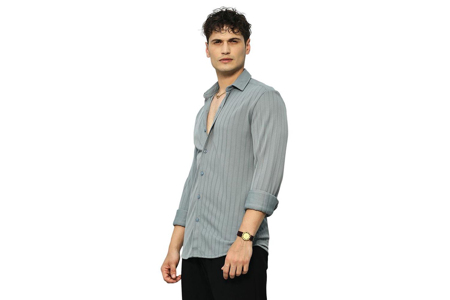 Men's Coin Grey Chevron-Panel Tactile Shirt