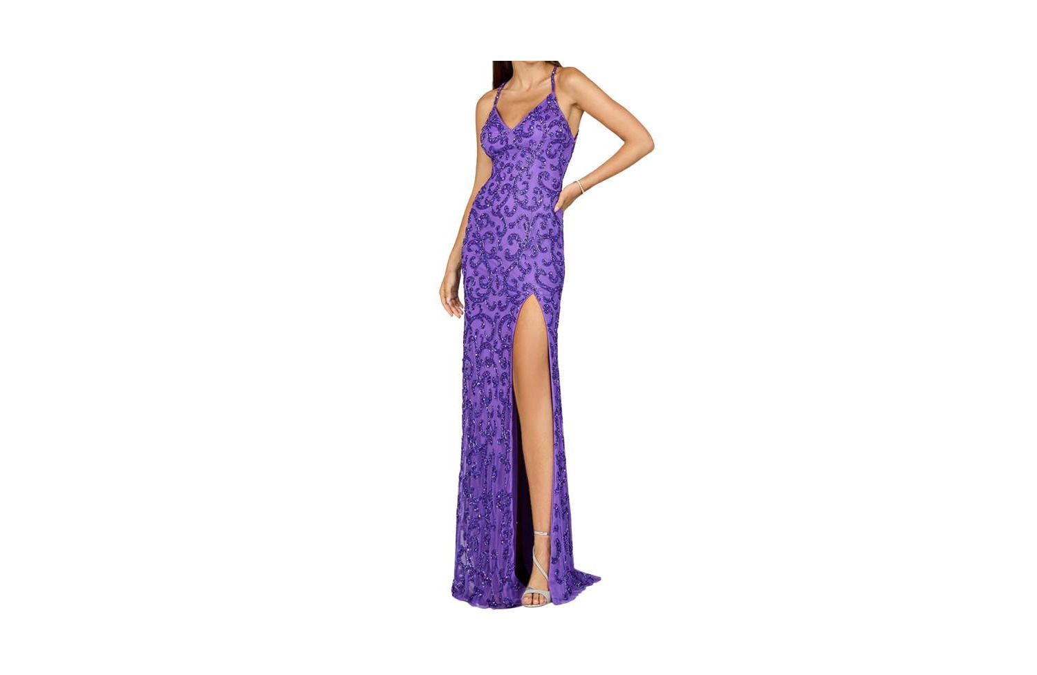 Women's Sultry Beaded Gown with Slit