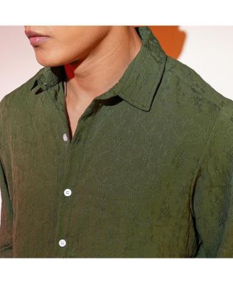 Men's Forest Green Floral-Textured Shirt