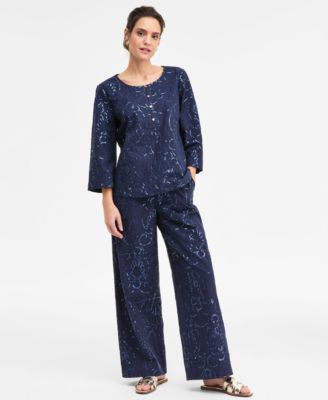 Women's Sequin Eyelet Wide-Leg Pants