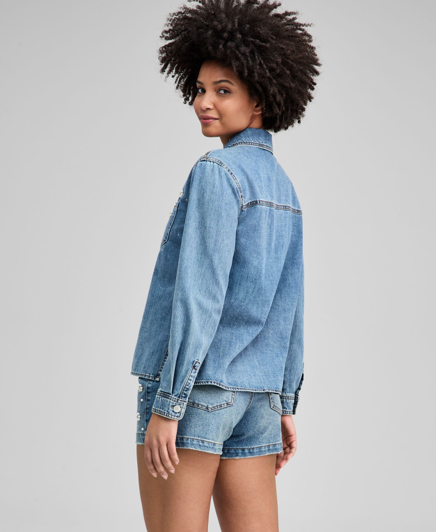 Women's Faux-Pearl Embellished Jean Shorts