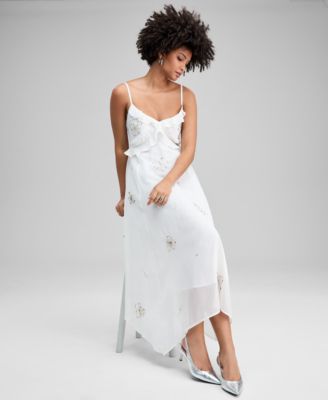 Petite Beaded Floral Asymmetric Hem Dress, Macy's Exclusive