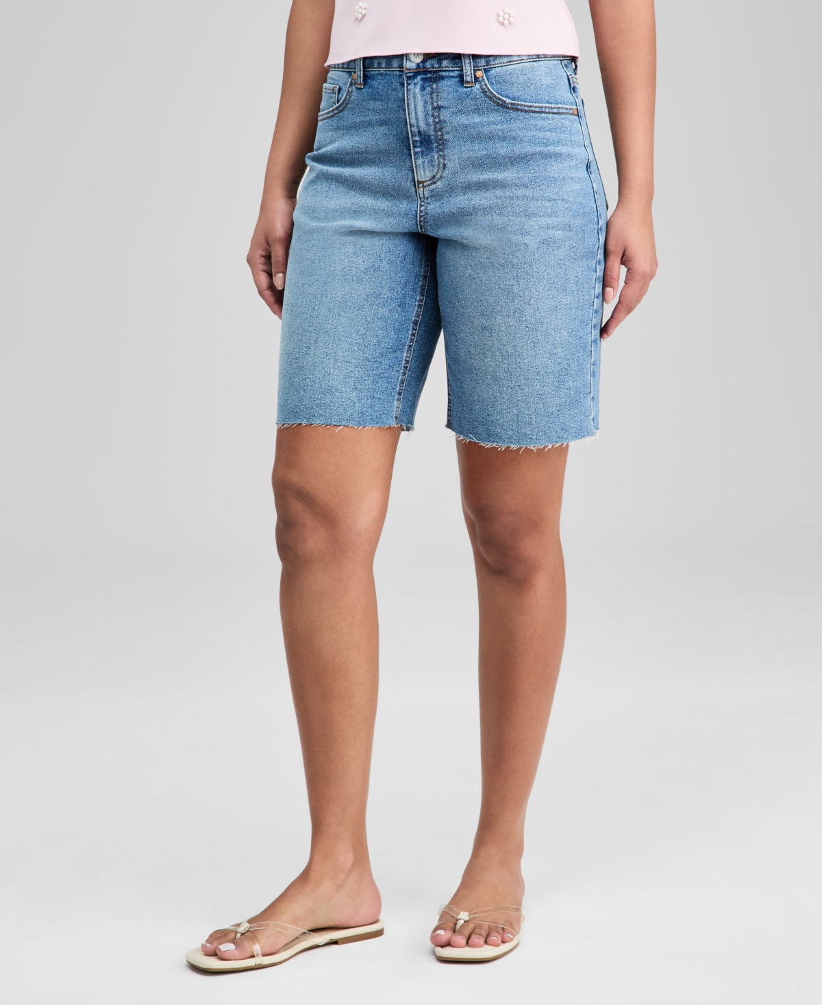 And Now This Women's High Rise Bermuda Jean Shorts, Macy's Exclusive In Blue