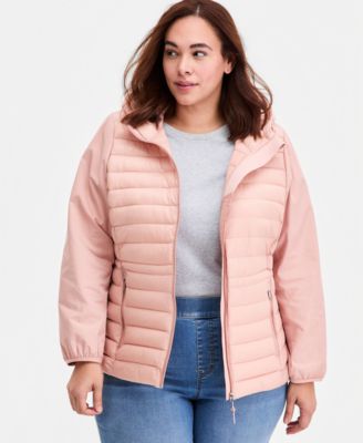 Plus Size Mixed-Media Packable Coat