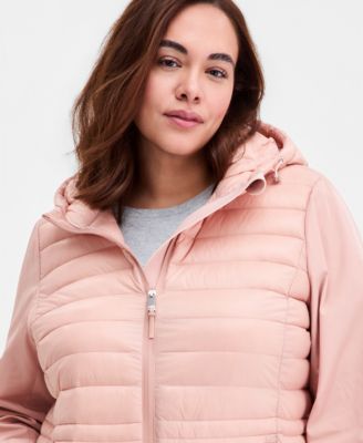 Plus Size Mixed-Media Packable Coat