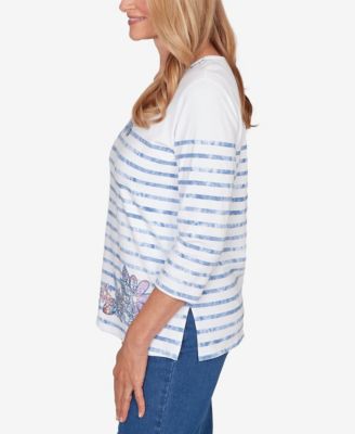 Women's Hilton Head Applique Flower Tie Dye Stripe Knit Top