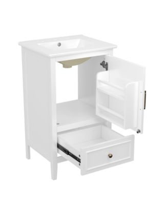 20" Bathroom Vanity with Sink, Bathroom Cabinet with A Door, Door Shelf Storage and Adiustable Foot Pads, A Drawer, White