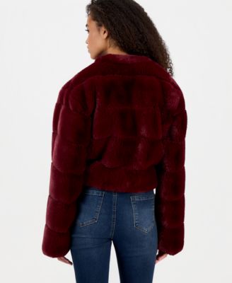 Women's Faux Fur Collarless Long-Sleeve Jacket