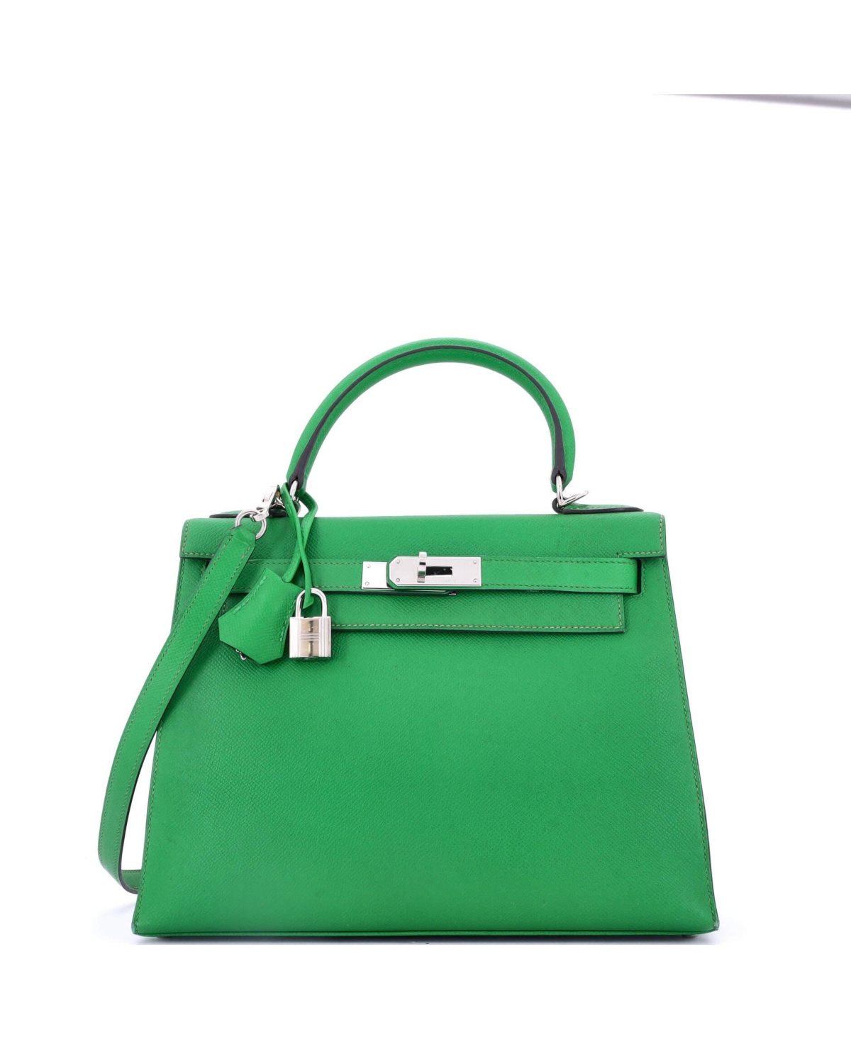 Pre-Owned HERMES Kelly 28 Handbag Green Epsom with Palladium Hardware