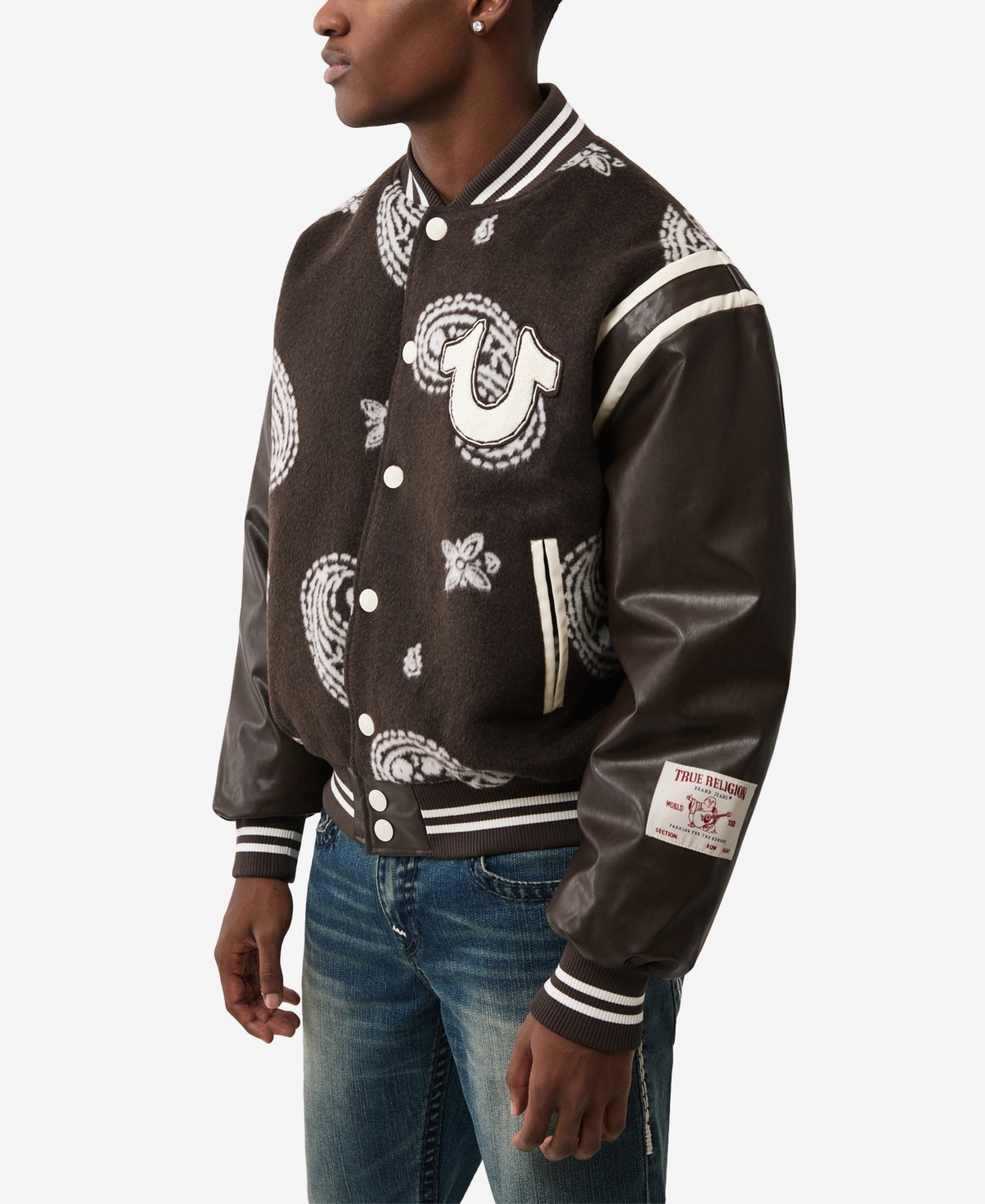 True Religion Men's Wool Retro Varsity Jacket In Black