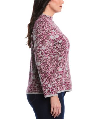Plus Size Floral Paisley Print Long Sleeve Sweater