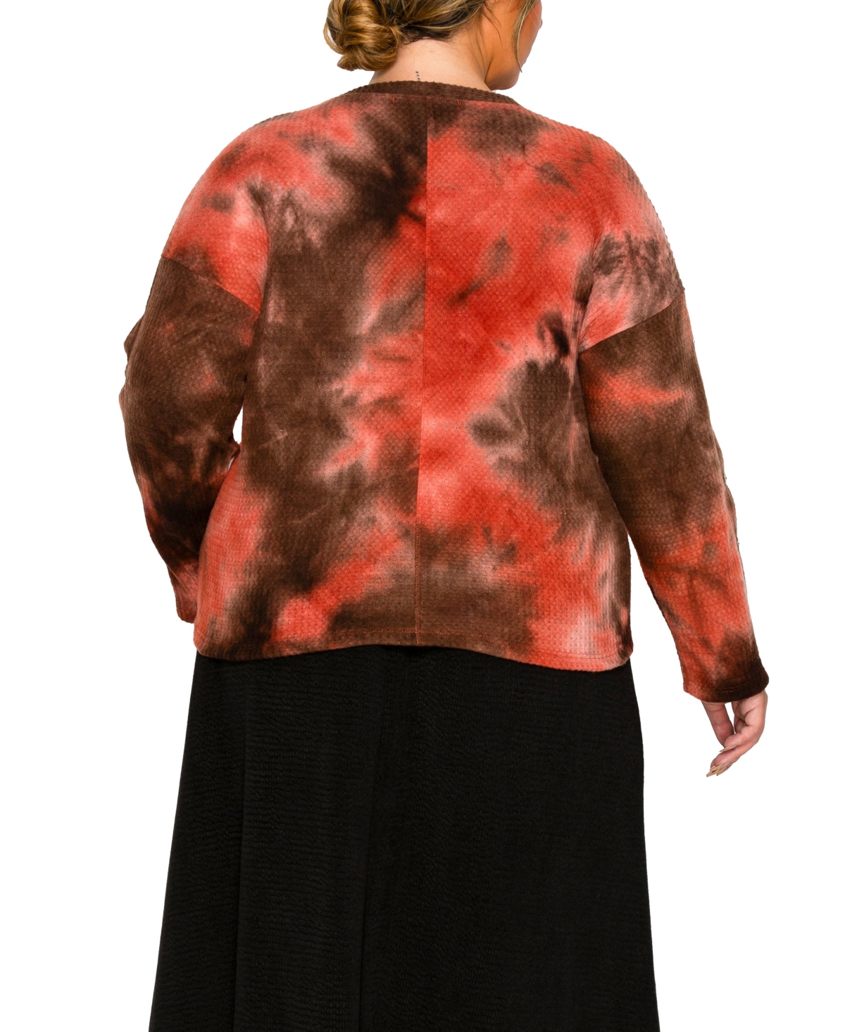 Coin 1804 Plus Size Brushed Tie Dye Waffle Crew Neck Top In Multi