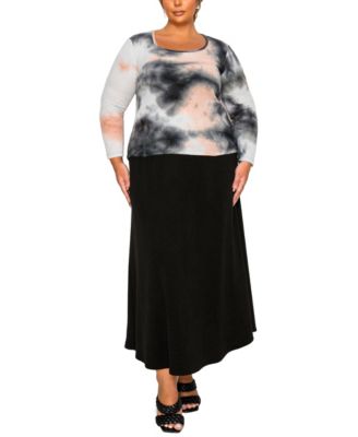 Plus Size Brushed Tie Dye Waffle Square Neck Top