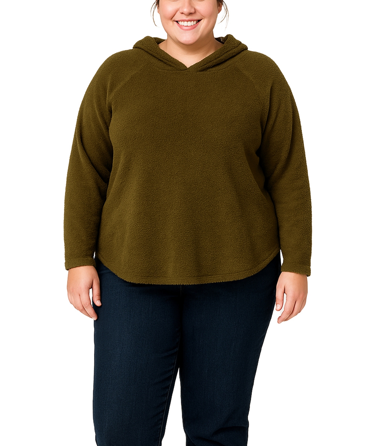 Coin 1804 Plus Size Cozy Rib Long Sleeve Hoodie In Brown