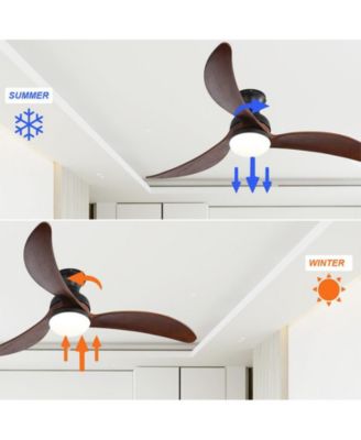 52-inch Modern Classic Black 3-Blade Flush Mount Intelligent Remote Control and Light Ceiling Fan