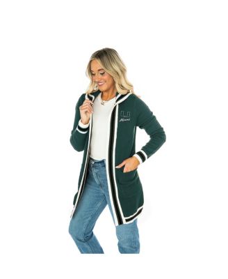 Women's Dark Green Miami Hurricanes Tri-Blend Rounded Stripe Sweater