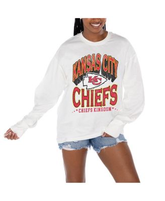 Women's White Kansas City Chiefs Time Out Oversized Long Sleeve T-Shirt