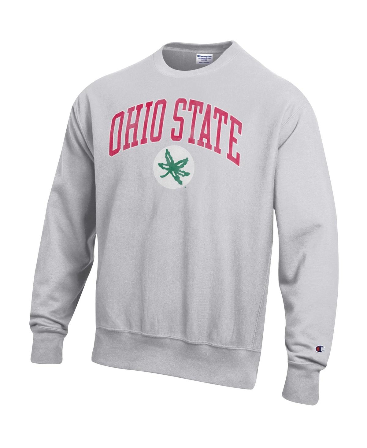Champion Men's Gray Ohio State Buckeyes Distressed Arch Over Logo Reverse Weave Crew Neck Sweatshirt