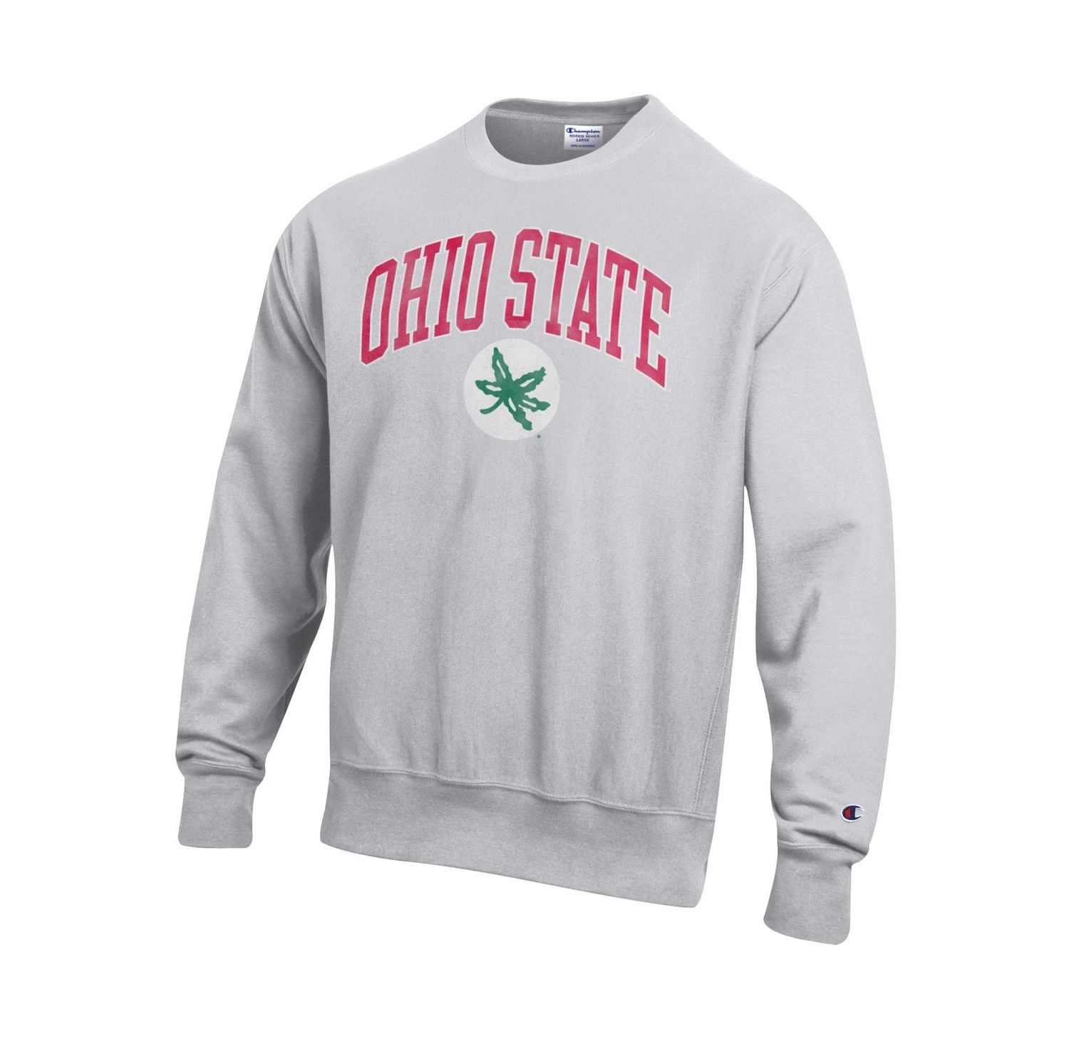 Men's Gray Ohio State Buckeyes Distressed Arch Over Logo Reverse Weave Crew Neck Sweatshirt