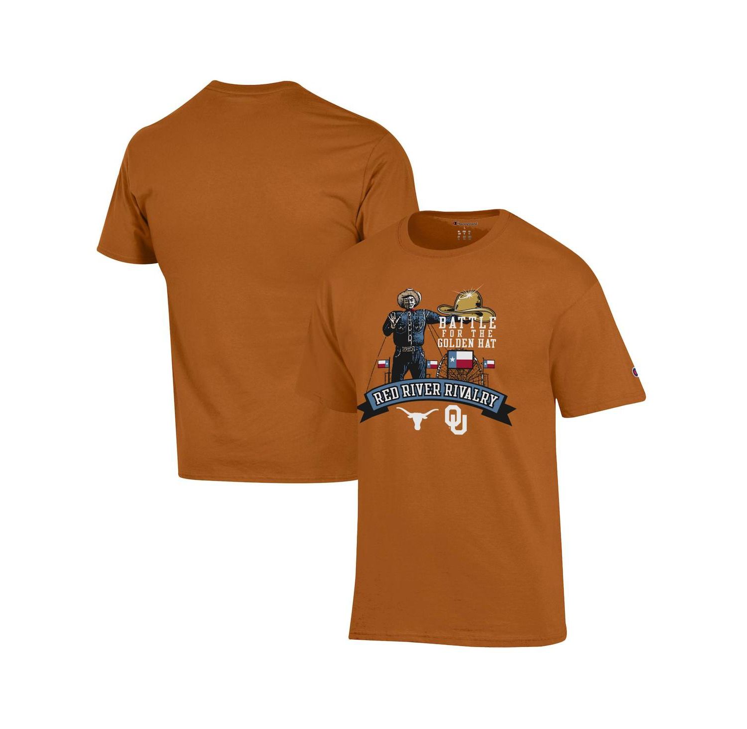 Men's Texas Orange Texas Longhorns vs. Oklahoma Sooners Red River Rivalry Big Tex Battle For The Golden Hat T-Shirt