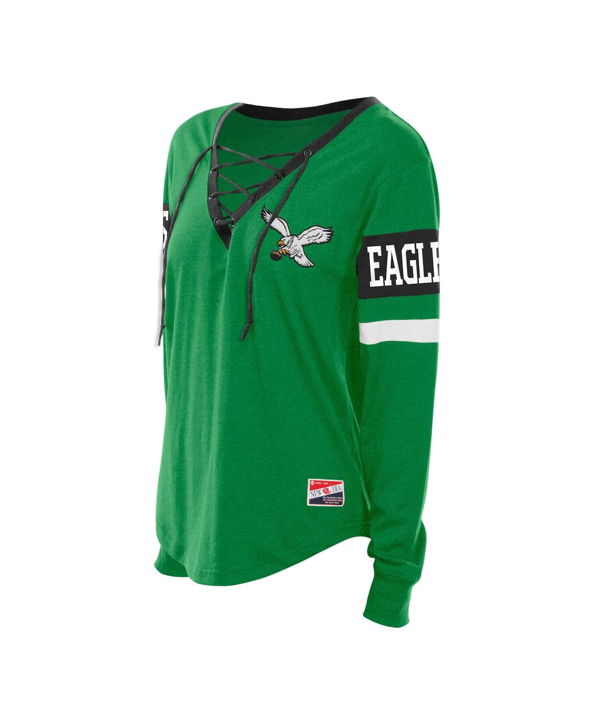 New Era Women's Kelly Green Philadelphia Eagles Plus Throwback Lace-Up Long Sleeve T-Shirt