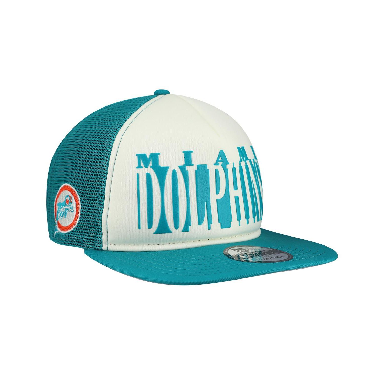 Men's Cream/Aqua Miami Dolphins Throwback Cutout A-Frame 9FIFTY Snapback Hat