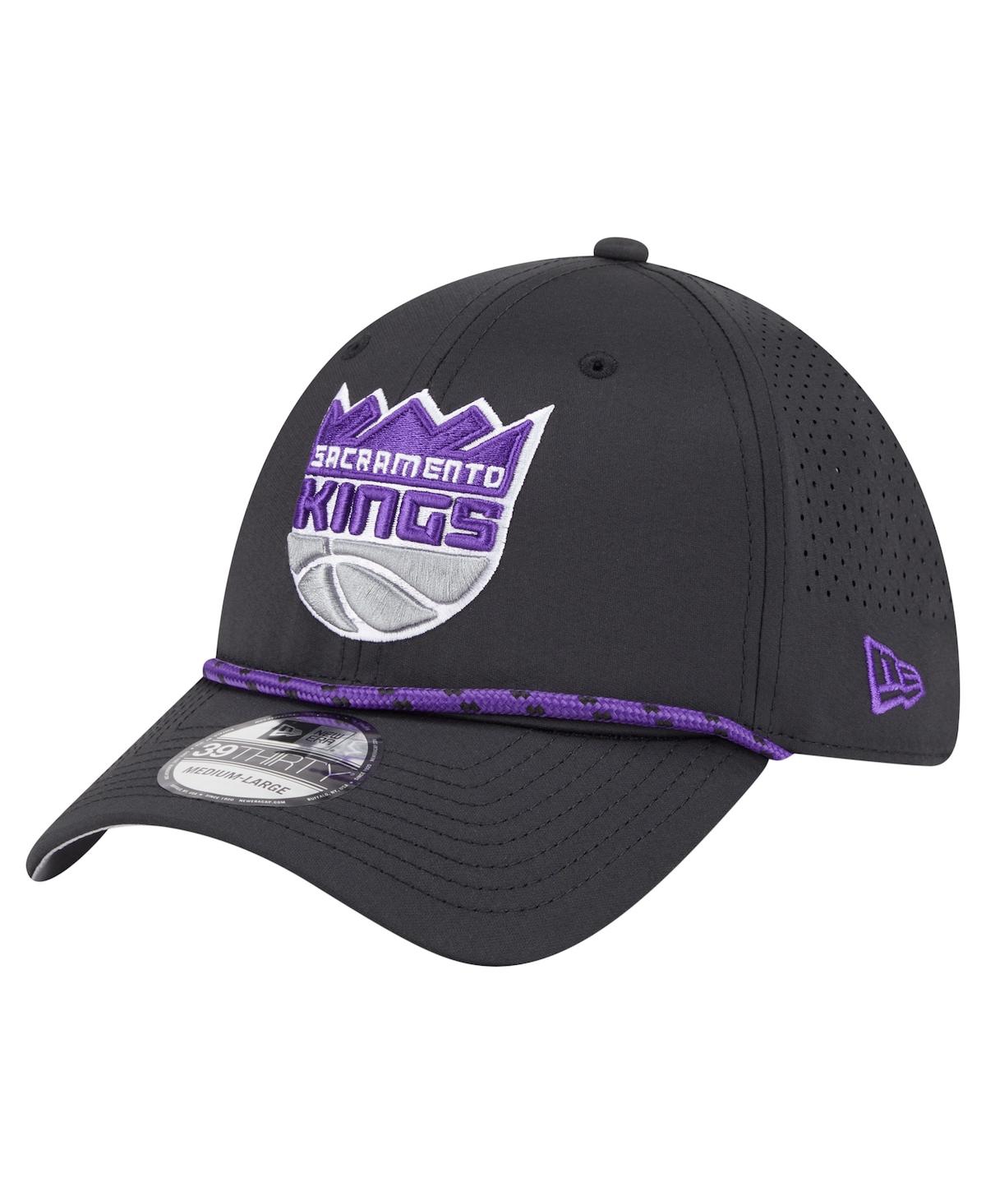 New Era Men's Black Sacramento Kings Featherweight Poly Rope Flex 39Thirty Hat