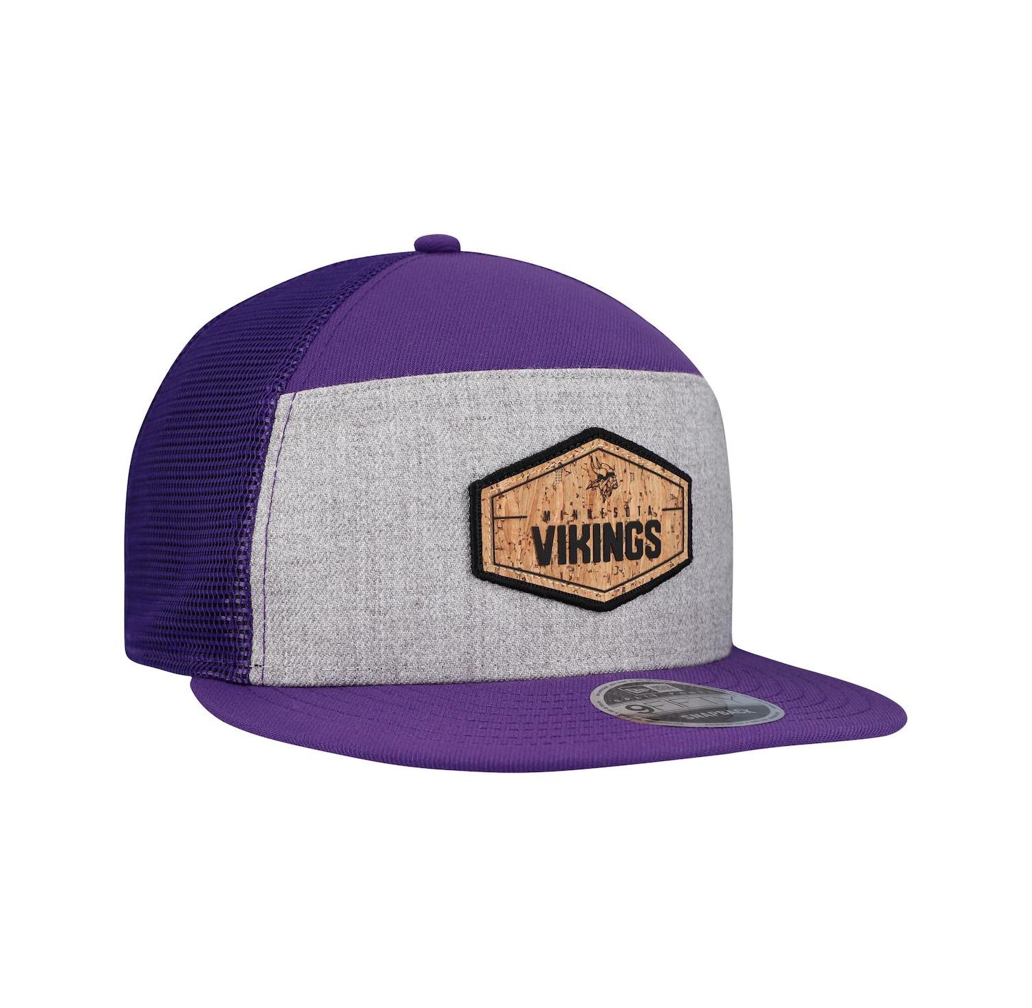 Men's Gray/Purple Minnesota Vikings Cork Split Panel 9FIFTY Trucker Snapback Hat