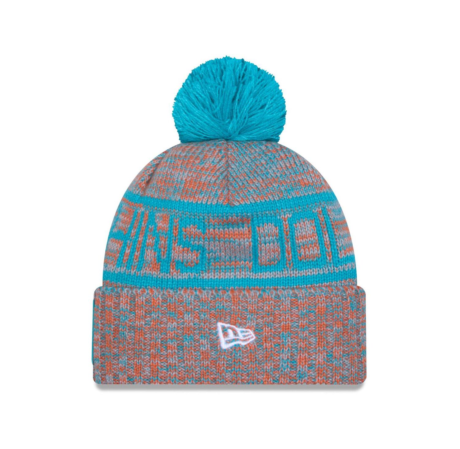 Men's Orange Miami Dolphins 2025 Sideline Cold Weather Cuffed Pom with Knit Hat