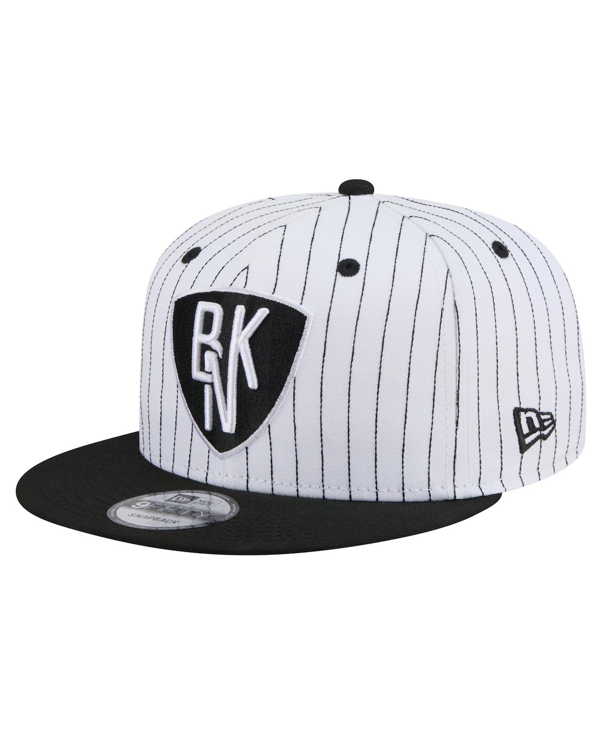 New Era Men's White Brooklyn Nets Deceptor Pinstripe 9FIFTY Snapback Hat