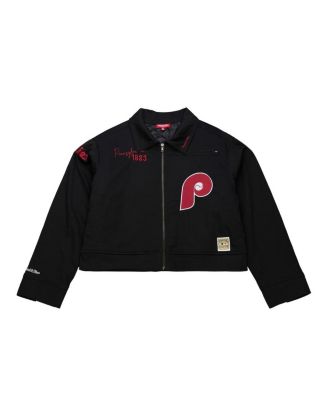 Women's Black Philadelphia Phillies Mechanic Cropped Full-Zip Jacket