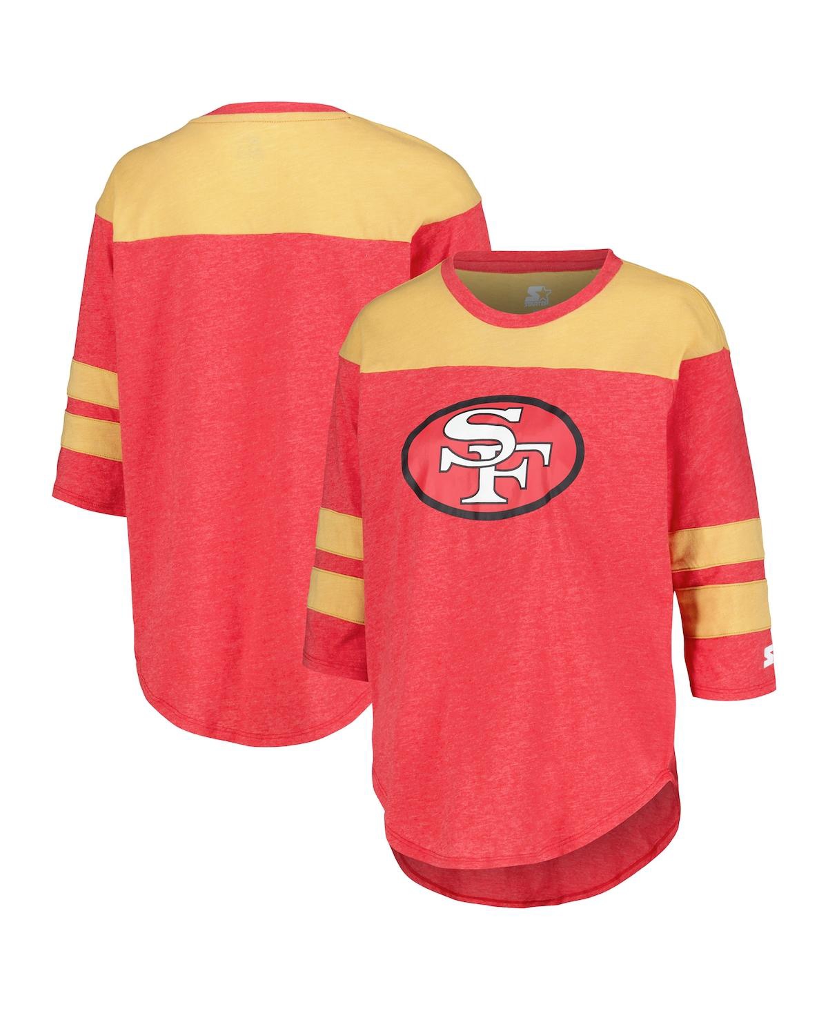 Starter Women's Scarlet San Francisco 49ers Fullback Tri-blend 3/4-sleeve T-shirt In Multi