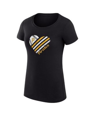Women's Black Pittsburgh Pirates Super-Slim Fit Lightweight Heart Graphic T-Shirt