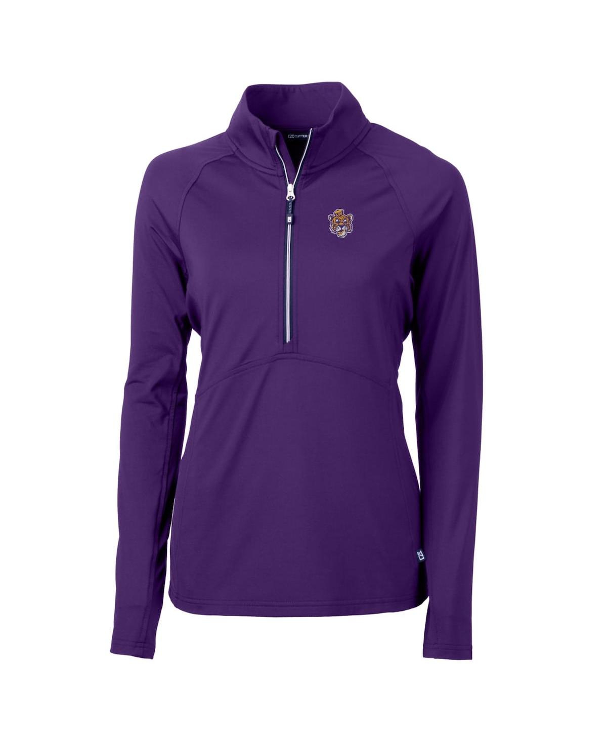 Cutter & Buck Women's Purple Lsu Tigers Adapt Eco Knit Stretch Half-zip Pullover Sweatshirt In Purple
