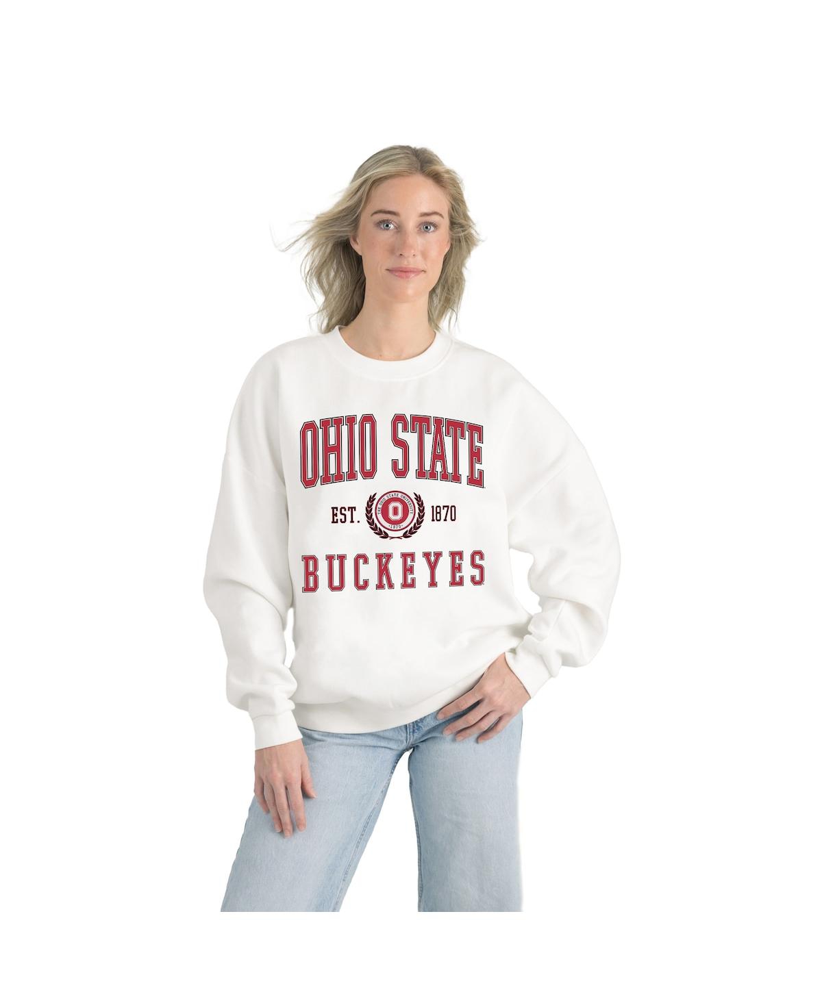 Gameday Couture Women's White Ohio State Buckeyes Premium Fleece Drop Shoulder Oversized Pullover Sweatshirt In Neutral