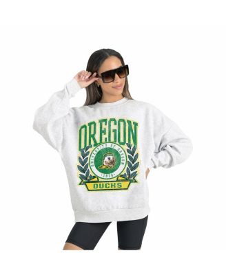Women's Gray Oregon Ducks Premium Fleece Drop Shoulder Oversized Pullover Sweatshirt