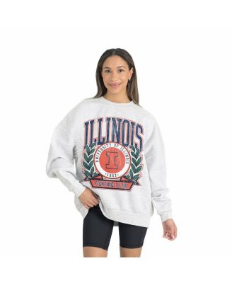 Gameday Couture - Women's Gray Illinois Fighting Illini Premium Fleece Drop Shoulder Oversized Pullover Sweatshirt