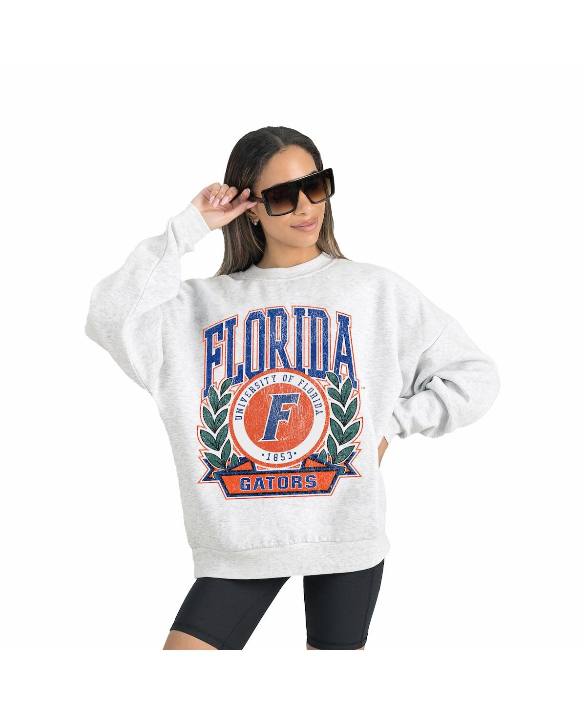 Gameday Couture Women's Gray Florida Gators Premium Fleece Drop Shoulder Oversized Pullover Sweatshirt In Blue